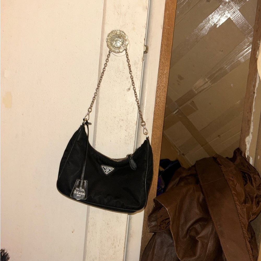 Prada Black Shoulder Bag with Silver Accents